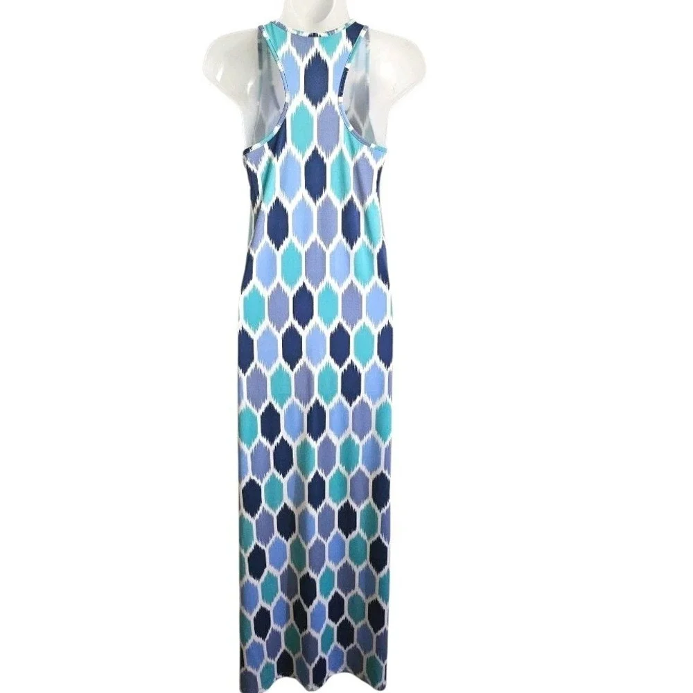 Tori Richard Valerie Racerback Tank Maxi Dress Blue Green Geometric Sz S Hawaii - Picture 3 of 10